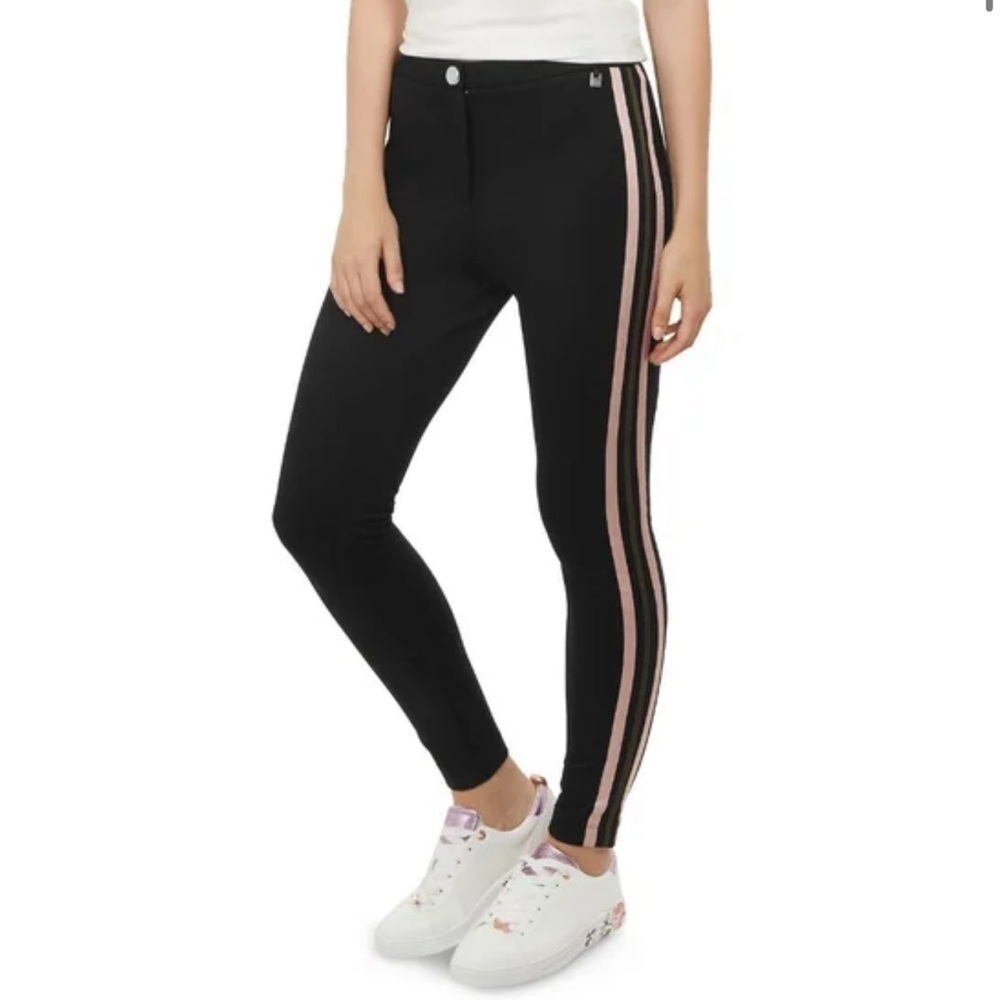 ✅ Ted Baker Heiydi Side Stripe Pants Black Skinny Leg Stretch Knit Size 0